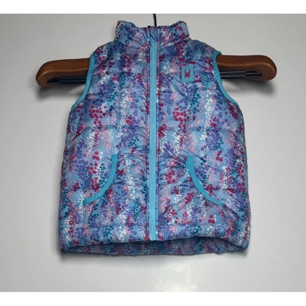 Spyder Puffer Vest Girls 5 Multicolor Pebble Print Patch Logo Mock Neck Full Zip